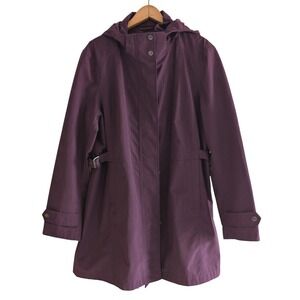 Kirkland Signature Womens Plum Purple Trench Coat Removable Hood XL 7778999
